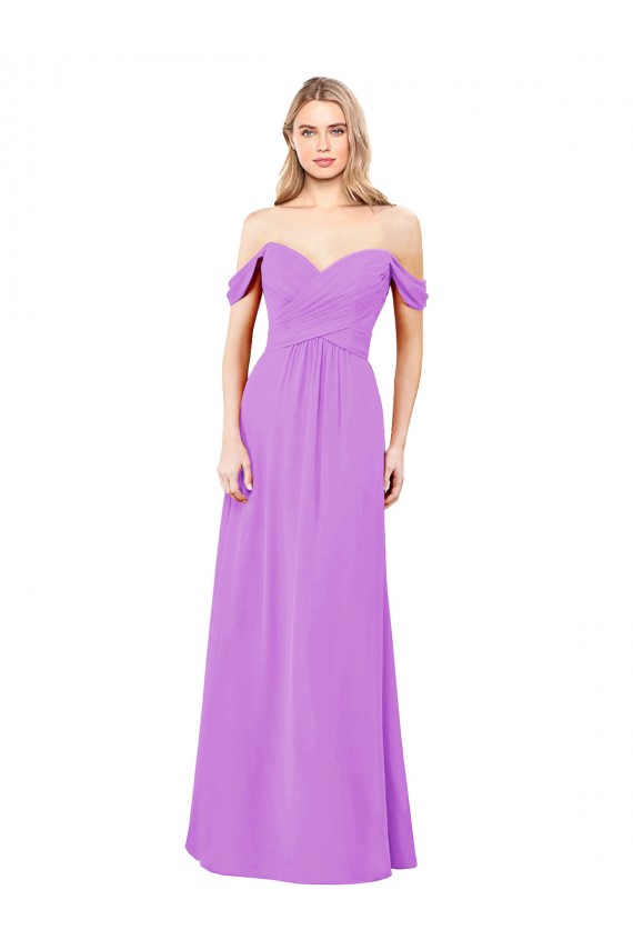 Violet Trapèze Épaule Dénudée Mousseline Longue Robes demoiselle d'honneur